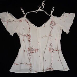 Bare Shoulder Breezy Blouse * Current Air * L * White w/Pink Flower * Like New
